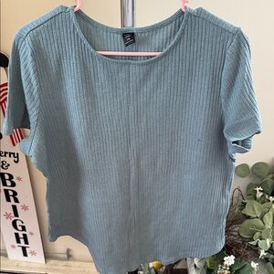 SHEIN Ribbed Short Sleeve Tee in Slate Blue-Green